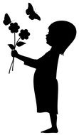 Silhouette of little girl with bouquet