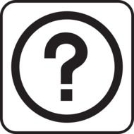 black question mark in a black circle on white background