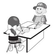 drawing students at the desk