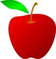 drawing of red apple with green leaf
