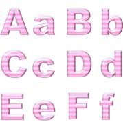 pink striped letters on a white background