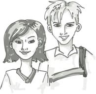 students, happy young boy and girl, illustration