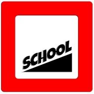 red sign that says "school"