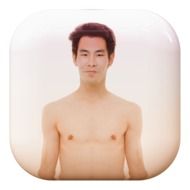 button with a man with a naked torso