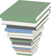 high stack of books, drawing