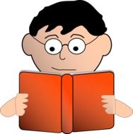 boy reading red book drawing