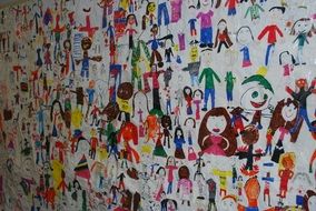 wall of children's drawings