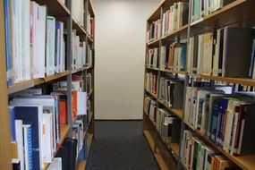 books on library shelves