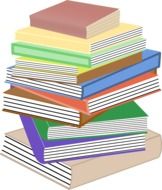 books stacked in pile, drawing