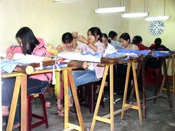 handwork lesson, asian Girls in school