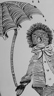 drawing of a hedgehog with an umbrella