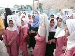 uniformed muslim school girls outdoor, iran