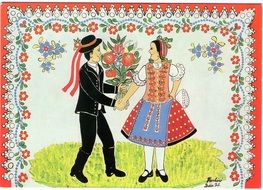 children's drawing of a hungarian couple in national costumes