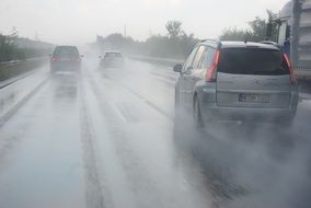 traffic on the streets of Germany in the rain