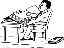 Black and white drawing of a man reading a book