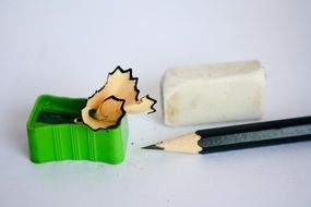 sharpener, pencil and eraser