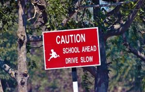 caution for drivers ahead of school