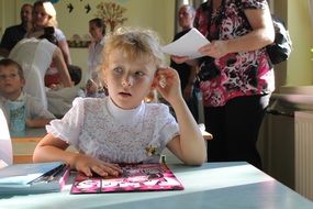 student at the school desk