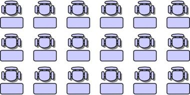 arrangement of desks in classroom, drawing