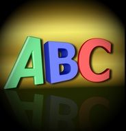 three multicolored letters of the alphabet