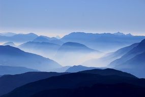 panorama of blue mountains and fog