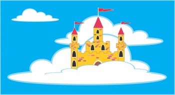 drawing of a palace on clouds