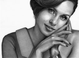 black and white drawing of Brilliant alicia key