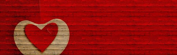 wooden red wall with gold heart