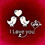 I love you, red postcard with two birds