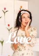 love word over nice girl portrait