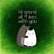 cat love together as a drawing