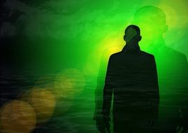 black silhouette in a mystical green background