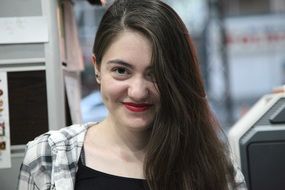 portrait of a women with red lipstick