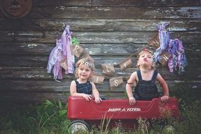 twins girls in wagon f