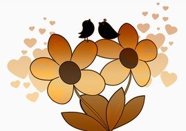 two birds on brown flowers drawing