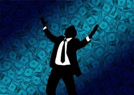 clipart,a successful businessman on background of dollars