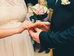 swapping rings at wedding close up