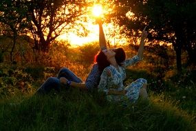 a loving couple in a romantic pose on a background of nature