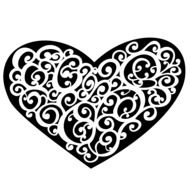 black heart ornament with white abstract lines