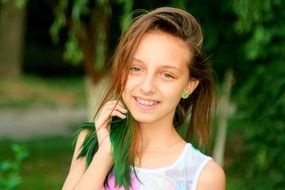 portrait of a girl with hair the color of grass