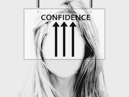 upward arrows showing confidence upon girl&#039;s face