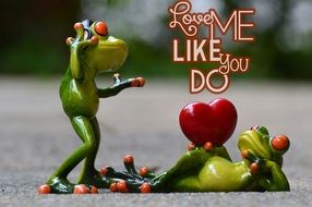 frogs posing on valentine's day