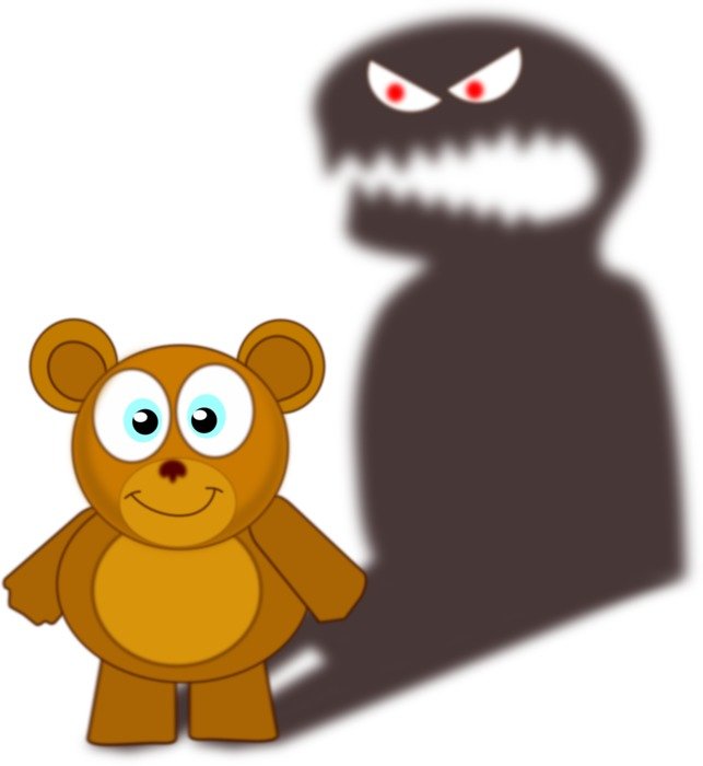 image of a trojan virus like a bear with the shadow of a monster
