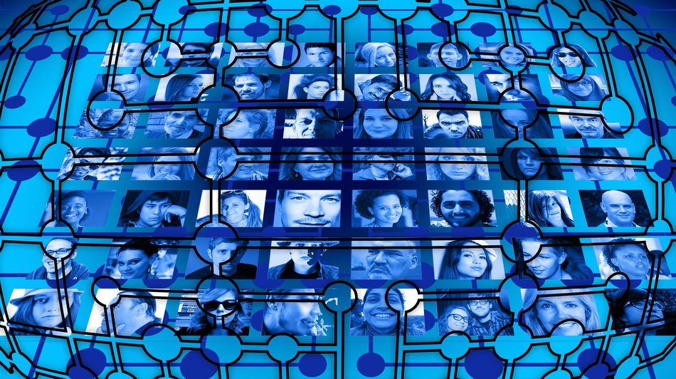 faces in the system on a blue background