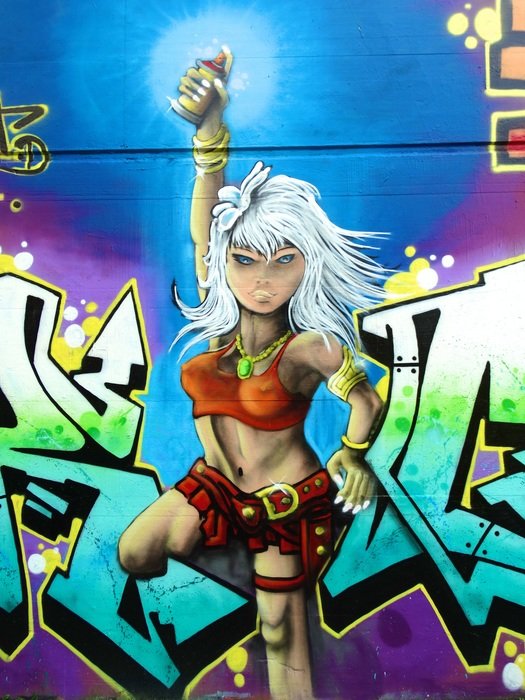 Colorful graffiti with the image of a girl