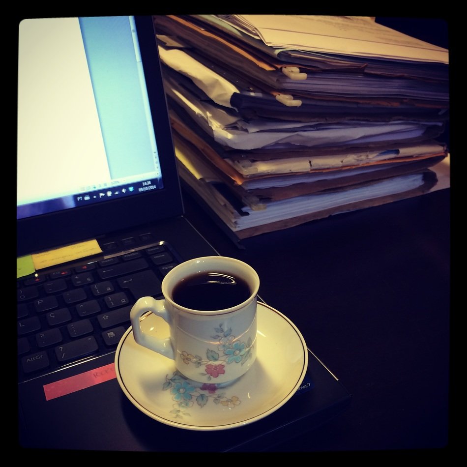 coffee and computer on table