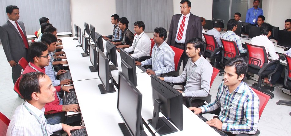 classroom with computers