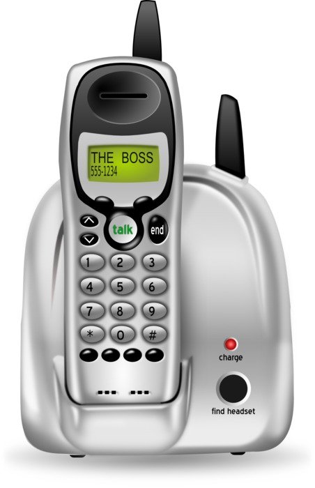 silver handset of cordless telephone, render