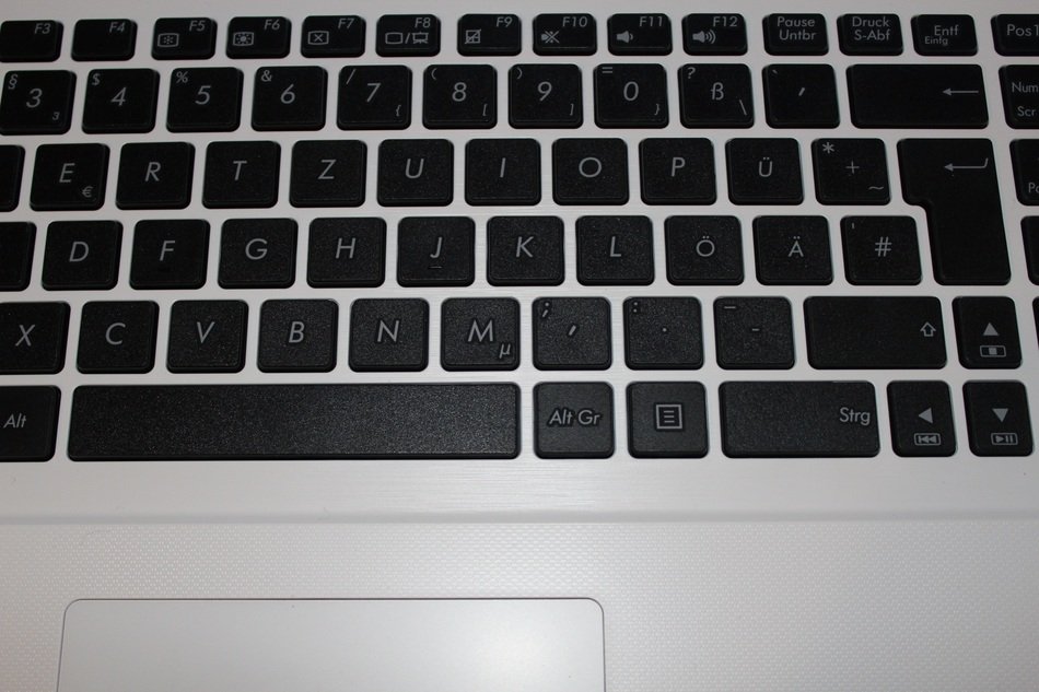 Top view of the keyboard with black keys