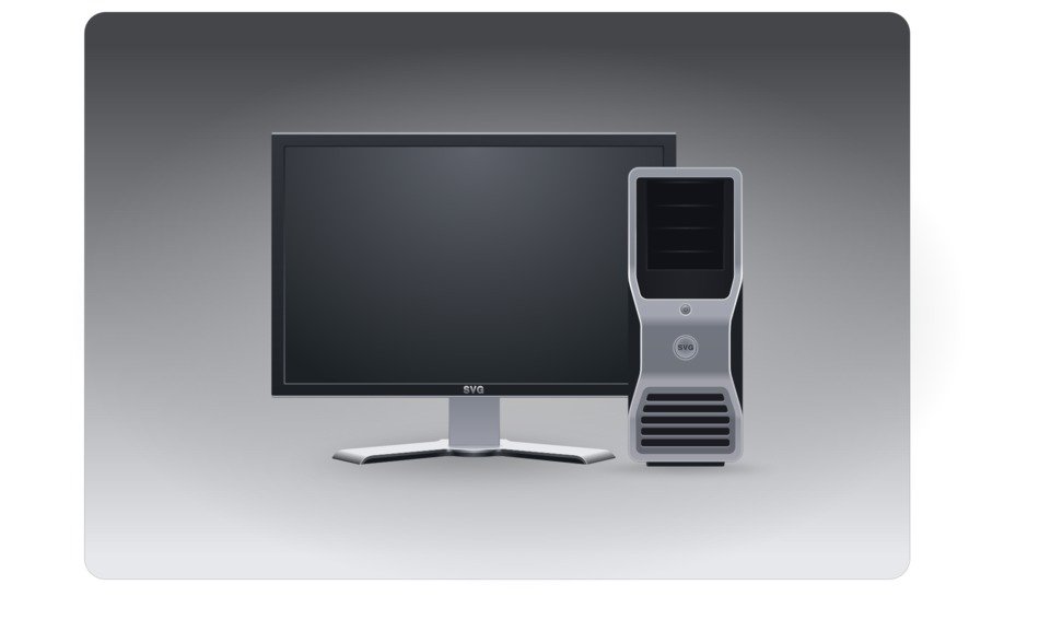 monitor and workstation on gray background
